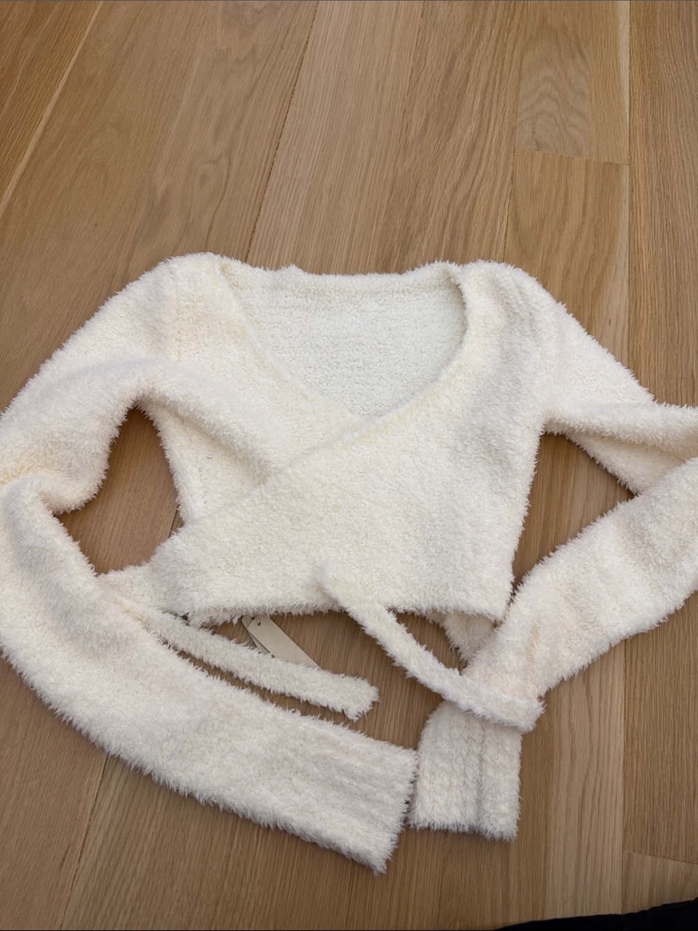 SKIMS Cream Fuzzy Wrap V-Neck Sweater